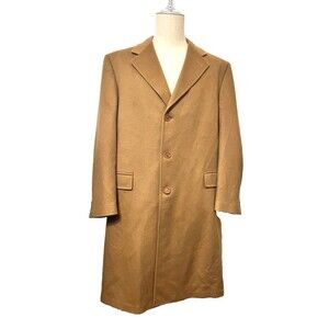 BARNEYS New York Men's 52R 100% CASHMERE Camel Brown Long Over Coat ITALY